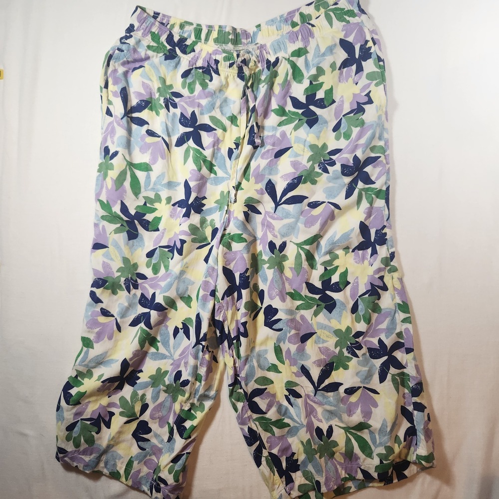 Floral Print Elastic Waist Drawstring‎ Lounge Pants Blue Green Purple Yellow pjs